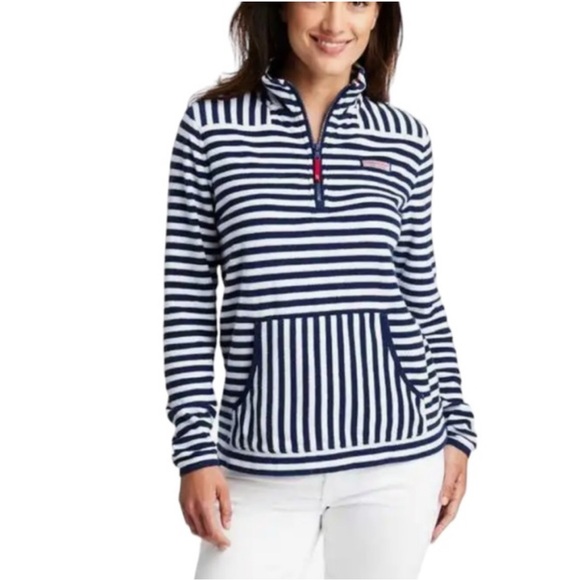 Vineyard Vines | Terry Cloth Navy & White Rugby Pullover Half Zip Sz S - Picture 2 of 8